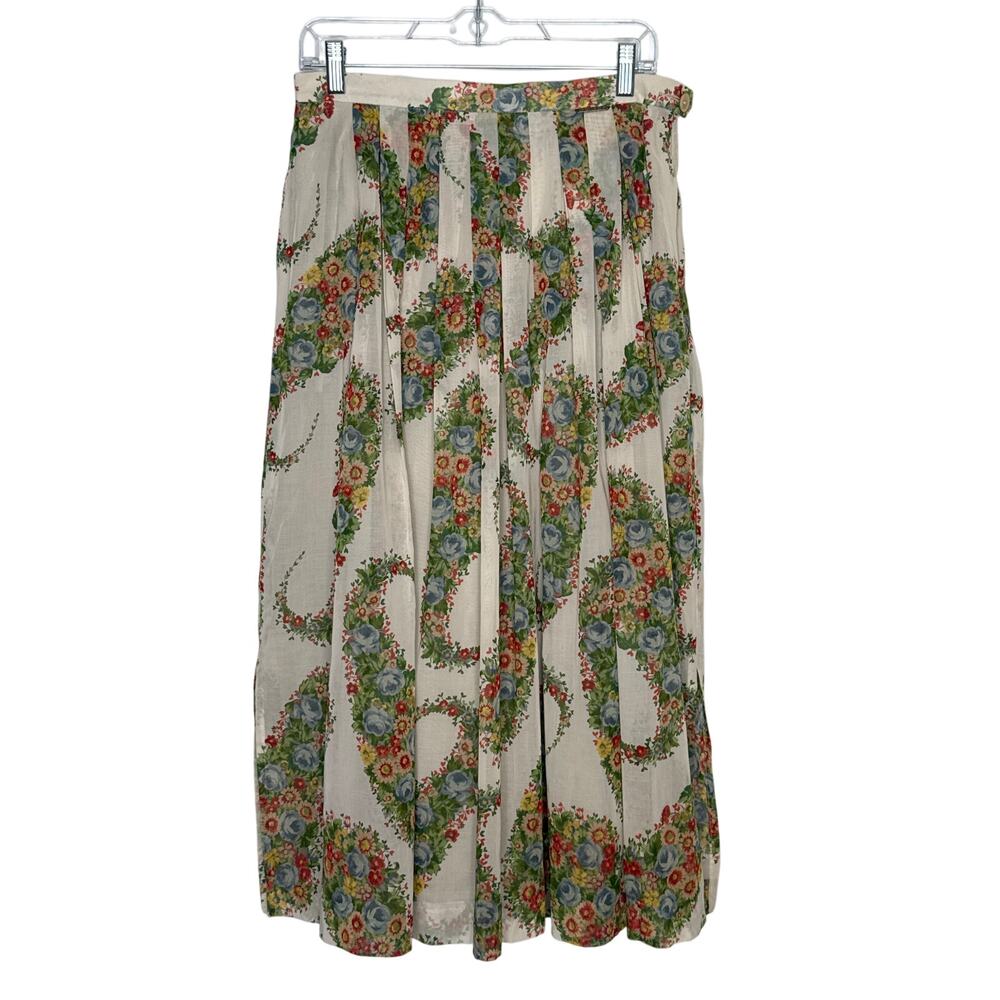 1980s Geiger Austria Floral Cotton Midi Skirt prairie folk retro Size 42 Medium